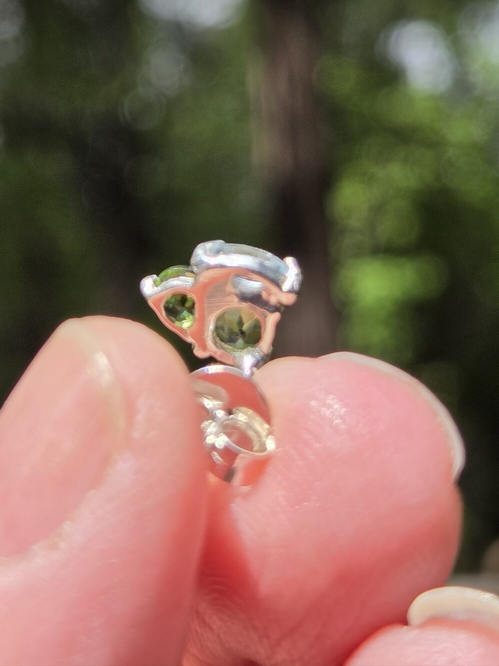 Blue Topaz Peridot & Crome Diopside Natural Sterling & White Gold Earrings - Picture 8 of 9